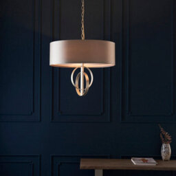 Antique Silver Ceiling Pendant Light & Mink Satin Shade - 5 Bulb Hanging Fitting - thumbnail 3