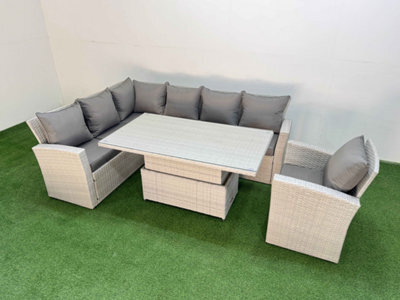 Fimous 7 Seat Rattan Outdoor Garden Furniture Corner Sofa Set Adjustable Lifting Dining Or Coffee Table Set With Armchair - image 1
