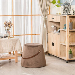 Nordlys Brown Velvet With Rope Pouf Vintage Style Living Room - thumbnail 3