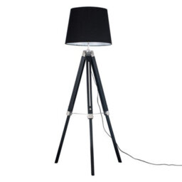 Valuelights Clipper Black Wood And Silver Chrome Tripod Floor Lamp With Black Tapered Light Shade With 6W Led Gls Bulb