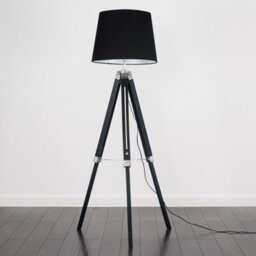 Valuelights Clipper Black Wood And Silver Chrome Tripod Floor Lamp With Black Tapered Light Shade With 6W Led Gls Bulb - thumbnail 4