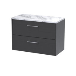 Hudson Reed Juno Wall Hung 2 Soft Close Drawer Vanity Unit With Laminate Worktop And Handles In Graphite Grey Woodgrain, 800mm - thumbnail 2