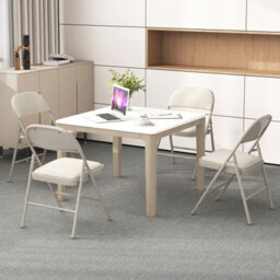Costway Set Of 6 Folding Fabric Padded Chairs W/ Sponge Seat And Backrest-Beige - thumbnail 6