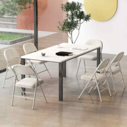 Costway Set Of 6 Folding Fabric Padded Chairs W/ Sponge Seat And Backrest-Beige - thumbnail 3