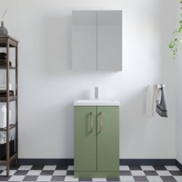 Balterley Bramshall Compact Bathroom Cloakroom Vanity Basin Unit With Polymarble Basin, Copper Handles, 500mm, Satin Green - thumbnail 2
