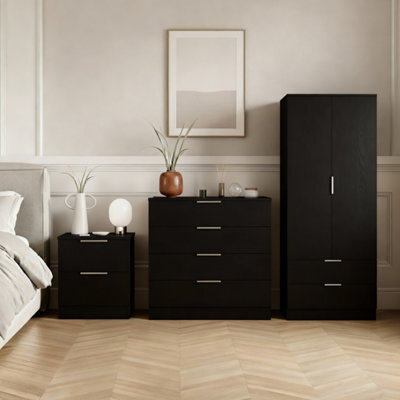 Lassic Vida Designs Trega 3 Piece Bedroom Set (2 Drawer Bedside Chest, 4 Drawer Chest, 2 Door 2 Drawer Wardrobe) Black - image 1