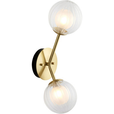 Loops Satin Brass Dimmable Wall Light - 2X Dome Ribbed Glass Shade -  2X 3W Led G9 - image 1