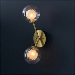 Loops Satin Brass Dimmable Wall Light - 2X Dome Ribbed Glass Shade -  2X 3W Led G9 - thumbnail 3
