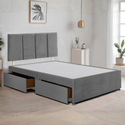 Grey Plush Fabric 5Ft King Size Bed Frame With 20 Inch Vertical Line Headboard And 2 Drawers - thumbnail 1