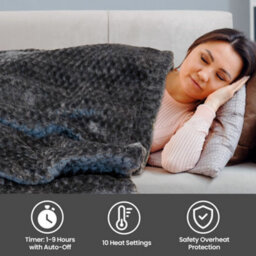 Schallen Luxury Waffle Soft Heated Warm Throw Over Blanket With Timer & 10 Heat Settings - Waffle Charcoal - thumbnail 3