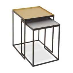 Orsina Nest Of 2 Tables For Outdoor Patio, Modern Bedside Tables, Square Tables With Silver Hues, Small Side Tables - thumbnail 4