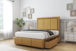 "Comfort Savoy Mustard Plush Divan Bed Set 4 Drawers - 26"" Strutted & 12"" Footboard 4' Small Double" - thumbnail 2