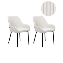 Beliani Set Of 2 Dining Chairs Loverna Corduroy Off-White - thumbnail 1