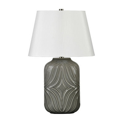 Elegant Diamond Sculpted Table Lamp With Off White Shade And Grey Glaze Finish