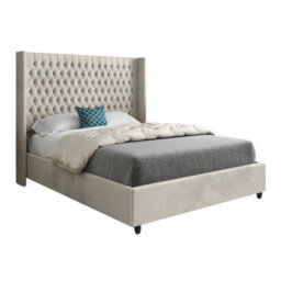 Volta Straight Winged Upholstered Soft Velvet Bed Frame - Cream - thumbnail 5