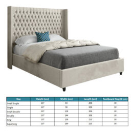 Volta Straight Winged Upholstered Soft Velvet Bed Frame - Cream - thumbnail 4