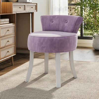 Living And Home Purple Upholstered Velvet Vanity Dressing Table Stool With Low Backrest - image 1
