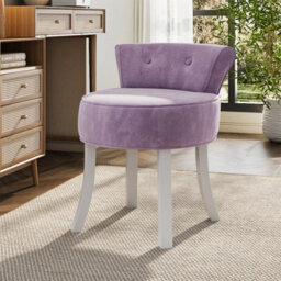 Living And Home Purple Upholstered Velvet Vanity Dressing Table Stool With Low Backrest - thumbnail 1