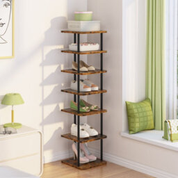 Huhote 7 Tier Narrow Wood Color Metal Shoe Rack Organizer Shoe Stand Shoe Shelf For Closet Hallway Entryway Front Door Small Space - thumbnail 1