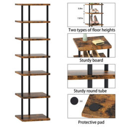 Huhote 7 Tier Narrow Wood Color Metal Shoe Rack Organizer Shoe Stand Shoe Shelf For Closet Hallway Entryway Front Door Small Space - thumbnail 4