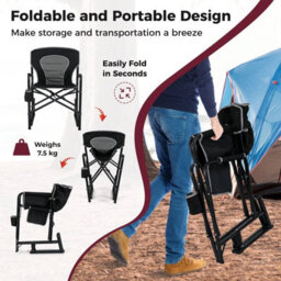 Costway Outdoor Rocker Camping Chair Portable Foldable Rocking Chair-Black - thumbnail 5