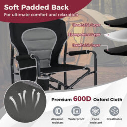 Costway Outdoor Rocker Camping Chair Portable Foldable Rocking Chair-Black - thumbnail 4