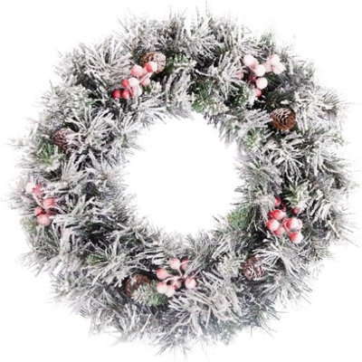 "Evre 50Cm/20"" Snow Frosted Artificial Christmas Wreath, Pine Cones, Berries Branches, Hanging Festive, Home Decoration" - image 1