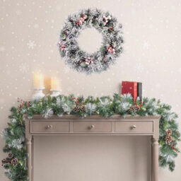 "Evre 50Cm/20"" Snow Frosted Artificial Christmas Wreath, Pine Cones, Berries Branches, Hanging Festive, Home Decoration" - thumbnail 2