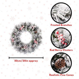 "Evre 50Cm/20"" Snow Frosted Artificial Christmas Wreath, Pine Cones, Berries Branches, Hanging Festive, Home Decoration" - thumbnail 6