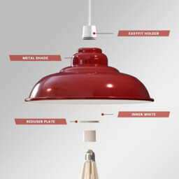 Red Metal Ceiling Lamp Shade Replacement Pendant Light Shades Easy Fit 32Cm Modern Ceiling Lighting Shade Industrial Hanging Lamp - thumbnail 3