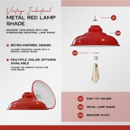 Red Metal Ceiling Lamp Shade Replacement Pendant Light Shades Easy Fit 32Cm Modern Ceiling Lighting Shade Industrial Hanging Lamp - thumbnail 5