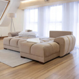 Furnishings For Less UK Zura Mocha Brown Plush Velvet Large 3 Seater L Shaped Universal Corner Sofa Bed  Wooden Legs - thumbnail 8