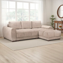 Furnishings For Less UK Zura Mocha Brown Plush Velvet Large 3 Seater L Shaped Universal Corner Sofa Bed  Wooden Legs