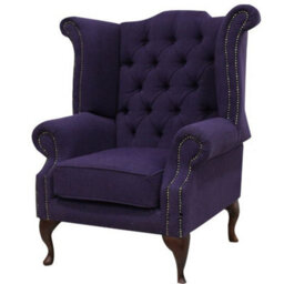 Chesterfield High Back Wing Chair Verity Purple Fabric Bespoke In Queen Anne Style - thumbnail 3