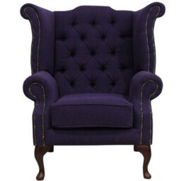 Chesterfield High Back Wing Chair Verity Purple Fabric Bespoke In Queen Anne Style - thumbnail 2