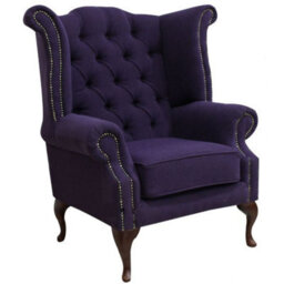 Chesterfield High Back Wing Chair Verity Purple Fabric Bespoke In Queen Anne Style - thumbnail 4