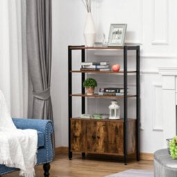 Homcom Multifunctional Bookshelf Storage Cabinet Bookcase W/ Shelves & Cupboard - thumbnail 1
