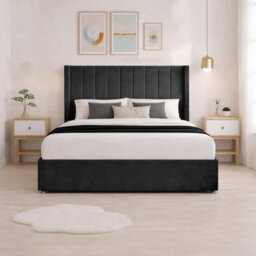 Luxury Black Plush Milan Super King Size Bed Frame With Mattress 54 Inches Wingback Headboard 2 Footend Storage Drawers - thumbnail 4
