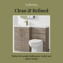 Balterley Left-Hand Bathroom Vanity And Wc Unit Combination With Basin - 1100mm - Woodgrain Mid Oak With Brushed Brass Handles - thumbnail 7