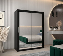 Arte Tokyo 03 Contemporary Mirrored 2 Sliding Door Wardrobe 5 Shelves 2 Rails Black Matt (H)2000mm (W)1500mm (D)620mm - thumbnail 2