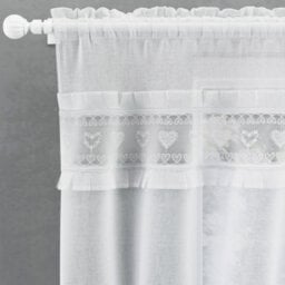 "Tyrone Textiles Lucy Embroidered Heart Kitchen Window Set Curtain Pair With Frill Edging And Matching Tie Backs (White,48""(122Cm))" - thumbnail 2