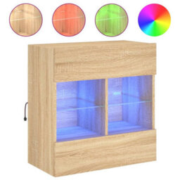 Walplus Tv Wall Cabinet With Led Lights Sonoma Oak 58.5X30X60.5 Cm - thumbnail 2