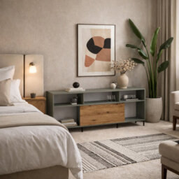 Wyld Haus Spentrup Tall Tv Cabinet In Olive Green With Natural Oak Sliding Door