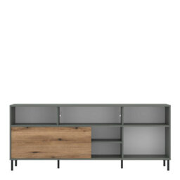 Wyld Haus Spentrup Tall Tv Cabinet In Olive Green With Natural Oak Sliding Door - thumbnail 3