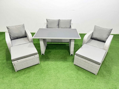 Fimous Outdoor Rattan Garden Furniture Dining Set 6-Seater Reclining Chair Set With 2 Big Stools - image 1