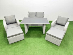 Fimous Outdoor Rattan Garden Furniture Dining Set 6-Seater  Reclining Chair Set With 2 Big Stools - thumbnail 1