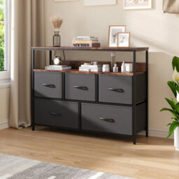 Black 5-Drawer Fabric Dresser Charging - thumbnail 5