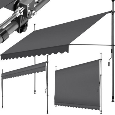 Tectake Awning With Hand Crank - Pressure Fitted , Height Adjustable 350 X 180 Cm - Black/grey - image 1