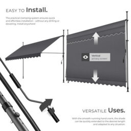 Tectake Awning With Hand Crank - Pressure Fitted , Height Adjustable 350 X 180 Cm - Black/grey - thumbnail 3