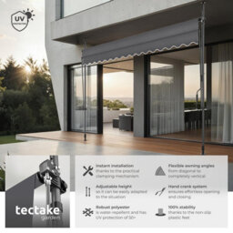 Tectake Awning With Hand Crank - Pressure Fitted , Height Adjustable 350 X 180 Cm - Black/grey - thumbnail 2